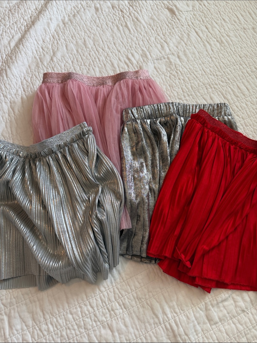 Set of Four Girls' Twirly Skirts — Pink, Silver, Metallic, Red Size 6/7 and 7